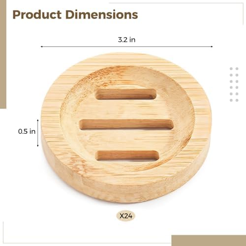 24PCS Bamboo Soap Dishes,3.2 in Round Wooden Soap Holder with Drainage Slots, Waterproof Lacquered Soap Bar Tray for Bathroom Shower, Shampoo Bar Holder, Scrub Sponge Tray - Image 5
