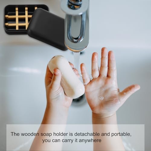 uxcell Wooden Soap Holder, Self-Draining Soap Box with Lid Wooden Soap Bar Tray for Shower Bathroom Kitchen, Black 2pcs - Image 4