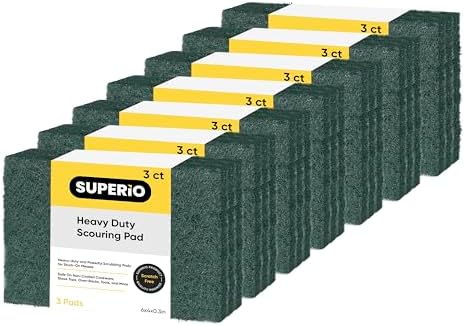 Scouring Pad Non-Scratching Scrubber Non-Scratch Cleaning Scrub Pads Heavy Duty Scouring Pad Reusable Kitchen Scrubbing Pad Pack of 21 Green, by Superio by Superio