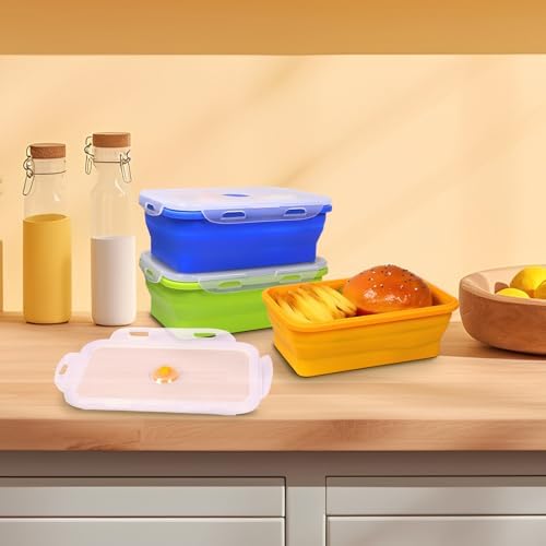 3 Pack Collapsible Silicone Food Storage Containers with Lids, 40.6oz Bento Lunch Boxes, for Kitchen, Office, Camping, Travel, BPA Free - Image 3