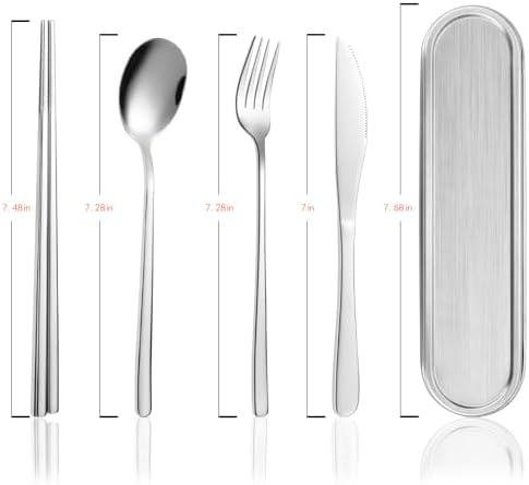 Travel cutlery set, 18/8 stainless steel cutlery, Reusable utensils set with case, Portable Silverware Lunch Box for Camping and Office (Stainless Steel) - Image 4