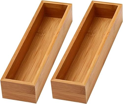 YBM Home Bamboo Drawer Organizer Storage Box for Kitchen Drawer, Junk Drawer, Office, Bedroom, Children Room, Craft, Sewing, and Bathroom, 2 Pack 3x12x2 inch by YBMHome