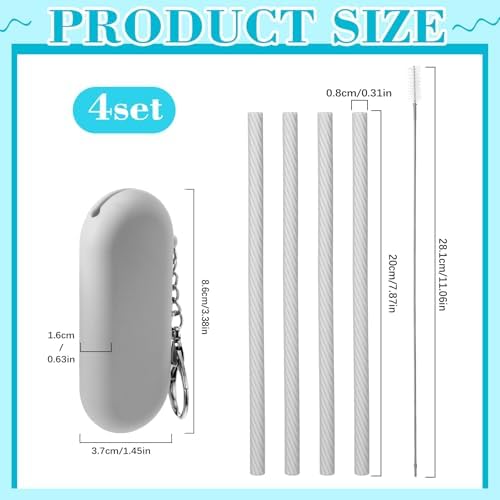 Meanplan 4 Sets Reusable Straws Travel Case Brush Silicone,Gray - Image 2