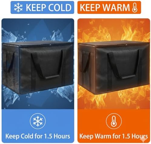 Insulated Food Delivery Bag, XXXL Insulated Reusable Grocery Cooler/Hot Bags, Tote Bag for Shopping/Travel/Doordash, Catering Bag Doordash 22x14x13, Black, 1-Pack - Image 3