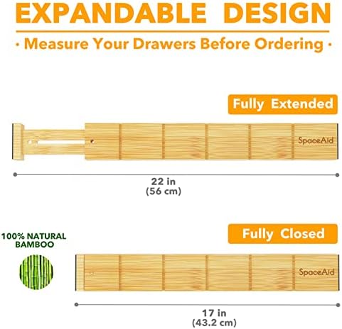 SpaceAid Bamboo Drawer Dividers with Inserts and Labels, Kitchen Adjustable Drawer Organizers, Expandable Organization for Home, Office, Dressers, 4 Dividers with 9 Inserts (17"-22" Natural) - Image 5