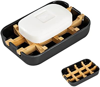 Modern Removable Soap Holder, Bamboo Fiber Sponge/Soap Dishes for Kitchen/Bathroom/Shower Room, Black by Sansnow