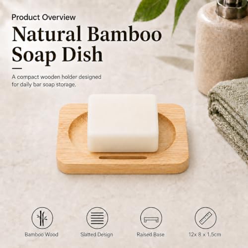 Bamboo Soap Dish, Slatted Bar Soap Holder for Bathroom - Image 2
