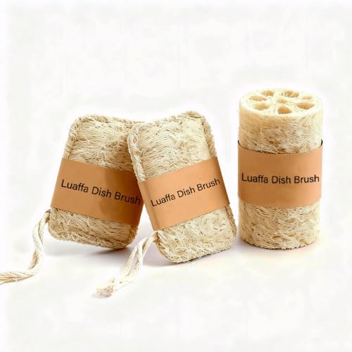Natural Loofah Sponges 3-Pack, Extra Dense Long-Lasting for Dishes Body, 100% Plant Fiber Exfoliating Scrubber, Eco-Friendly Kitchen Sponge, Biodegradable, Gentle on Skin, Cookware by EnrunnigAbosomfriendafarbringsadistantlandnear