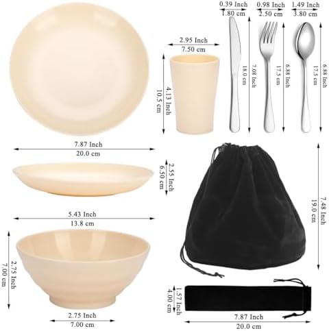Kyraton Camping Utensils - Travel & Picnic Mess Kit, Silverware Set Includes Knife, Spoon, Fork, Cup, Bowl, Plate - Camping Essentials for 2 - Image 2