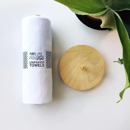 Marley's Monsters UNpaper® Towels + Holder - 24 Reusable 12x10in Cotton Flannel Cloths with 6in Wood Base & Dowel - Machine Washable, Sustainable for Kitchen Cleaning, Spills & Chores - Image 3