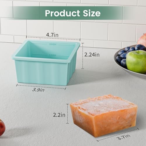 Silicone Freezer Tray for Soup Ice Cubes: 2-Cup Freezing Trays with Lid for Meal Prep - 4Pack Silicon Soup Portion Freeze Tray Make Stock Souped Ice Cube - Image 6