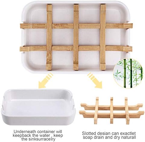 Bamboo Wooden Soap Dishes for Bathroom Bar Soap Holder Shower Soap Holder Sink Deck Bathtub Shower Tray (Two Pieces White) - Image 3