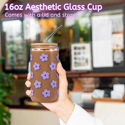JTEWB Birthday Gifts For Women, Teen Girl, Her, Happy Birthday Gift Box For Girl, Women, Sister, Daughter, Friends, Cute Daisy Aesthetic Glass Cups Gift Set 7pcs - Image 3