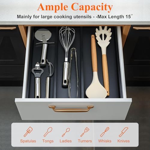 Expandable Black Bamboo Kitchen Utensils Drawer Organizer Silverware Tray - Image 3