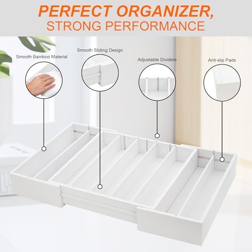 MinBoo Bamboo Drawer Organizer - Expandable K Cup & Pods Holder, Coffee Pod Storage, Tea Organizer, Versatile Kitchen Accessory Organization and Storage,White - Image 7