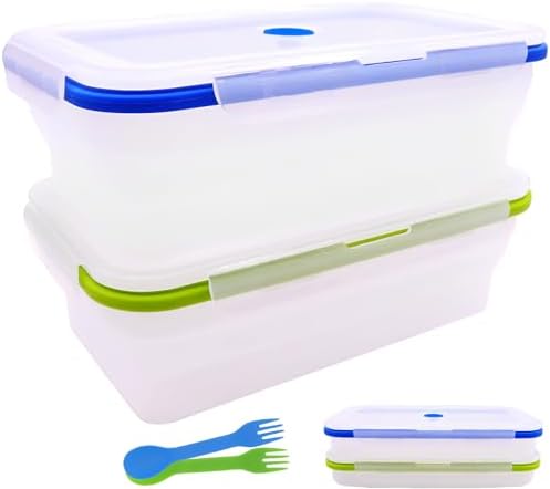 Extra Large Collapsible Translucent Silicone Food Storage Containers With Lids, 82.8oz, 2 Pack, XXL Foldable Bento Lunch Box, Reusable Big Meal Boxes for Kitchen, Camping, BPA Free by FUSMYE