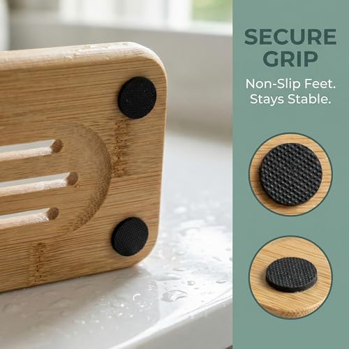 2Pcs Bamboo Soap Dish Wooden Tray Holder for Shower Steamer Bar Soap Dishes Natural Wood Bathroom Kitchen Shampoo Soap Holder 2 Size - Image 3