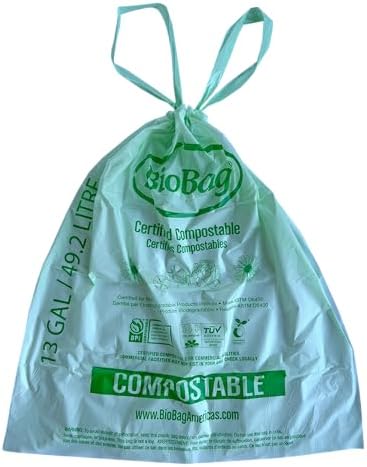 13 Gallon Compostable Drawstring Trash Bags by BioBag, 40 Count, BPI Certified, Meets ASTM D6400 Standards, Easy-Tie Kitchen Liners - Image 3