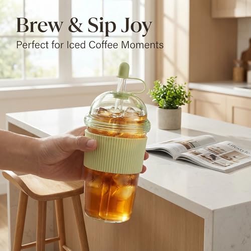 Reusable Ices Coffee Cups with Lids and Straws 17oz, Boba Cup with Straw, Tumbler with Silicone Sleeve for Cold Drinks, Iced Coffee, Bubble Tea Green - Image 6