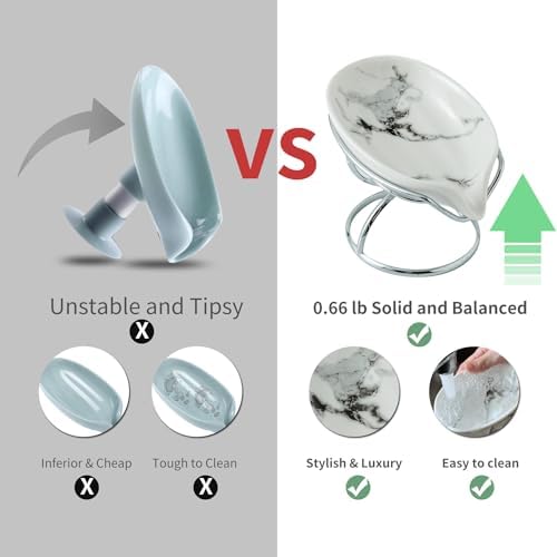 Dobbyby Leaf-Shaped Soap Dish – Ceramic Soap Bar Holder with Self-Drainage System – Bar Soap Holder for Shower, Bathroom Sink, Kitchen – Soap Dish with Stainless Steel Stand (White-Sliver-2 Pack) - Image 2
