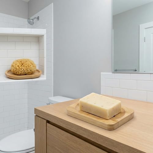 2Pcs Bamboo Soap Dish Wooden Tray Holder for Shower Steamer Bar Soap Dishes Natural Wood Bathroom Kitchen Shampoo Soap Holder 2 Size - Image 5
