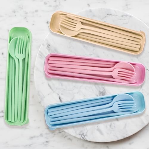 4 Sets Reusable Utensils Set with Case,Camping Cutlery Set Travel Silverware Set with Case Lunch Utensils Set for Work,Utensil Sets for Lunch Picnic Daily Use Outdoor (COLOR A) - Image 4