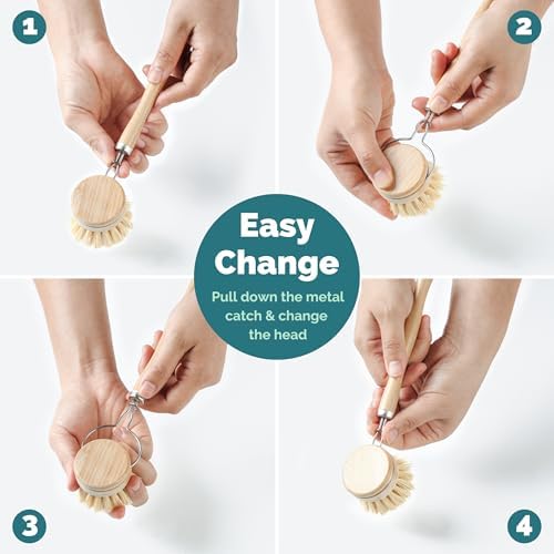 JUNGLE CULTURE Bamboo Dish Brush • 3 Swap Heads & Loofah Sponge • 4 Piece - Image 5