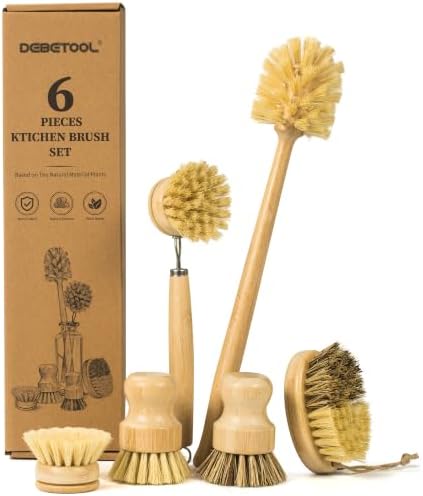 DEBETOOL 6-Piece Bamboo Dish Brush Set with Vegetable Brush by DEBETOOL