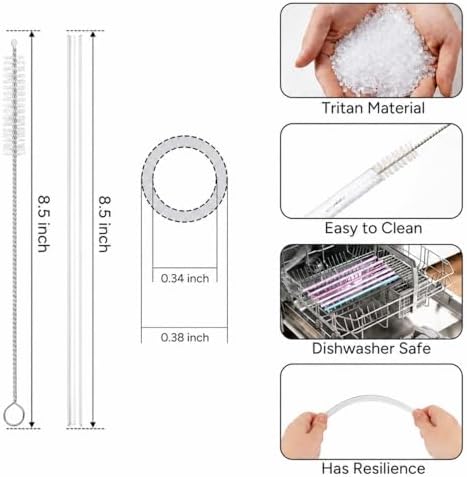Replacement Straws Compatible with 20 oz Stanley Quencher Tumbler, 8.5 Inch Reusable Straws, Drinking Cup Accessories, Clear-6 Pack - Image 2
