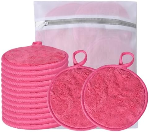 Large Reusable Makeup Remover Pads Face Cleaning Pad 5"x 5" Pink 12 Pack by VIcolour