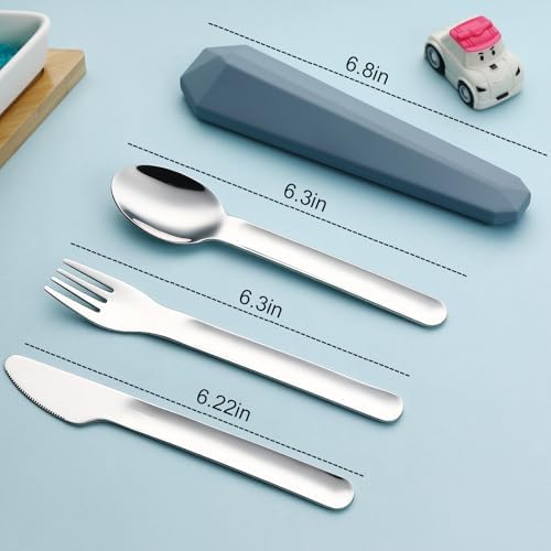 DEVICO Utensils for Lunch Box, 4Pcs Travel Silverware Set with Case, Blue - Image 4