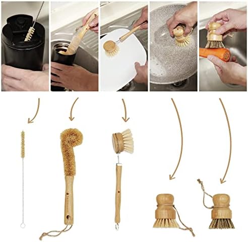 Natural Bamboo Dish Brush Set with Holder - Eco Friendly Wooden Dish Brush - Image 3