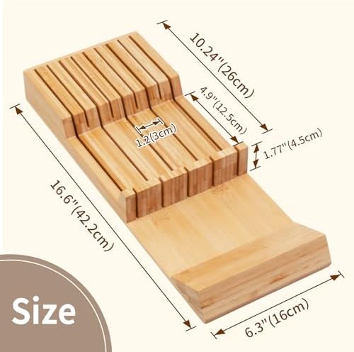 Utoplike Knife Drawer Organizer, Bamboo Knives Block for Kitchen Drawers - Image 3