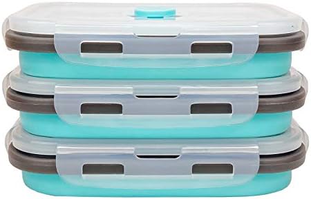 CARTINTS Set of 3 Collapsible Food Storage Containers with Lids, Collapsible Silicone Bowls, Silicone Lunch Containers, For Meal Prep, Camping, Travel, Microwave and Freezer Safe,500ml,Blue by CARTINTS