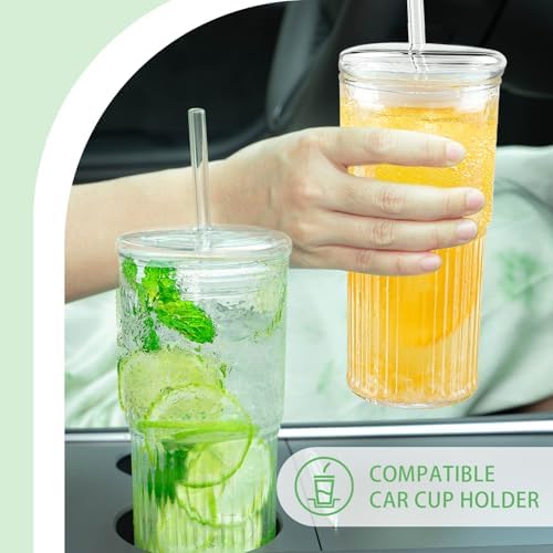 Luiaiog Glass Cups with Lids and Glass Straws,Mason Jar Cups High Borosilicate 20OZ Tumblers (2Pcs) for Coffee, Tea, Juice, Smoothies, Hot/Cold Drinks at Home, Office - Image 5