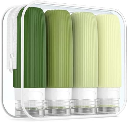 Mrsdry Travel Bottles for Toiletries, Tsa Approved 3oz Portable Travel Bottles, BPA Free Leak Proof Squeezable Silicone Travel Size Containers, Travel Accessories with Clear Toiletry Bag (4 Pack) by Mrsdry