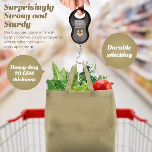 Reginary 50 Pcs Reusable Tote Bags Shopping Bags Non Woven, Light Brown - Image 7