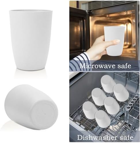 Wrova Wheat Straw Cups 6 Set of 6 Good Alternative to Plastic Reusable Cups 20 oz Unbreakable Drinking Cup Reusable Dishwasher Safe Water Plastic Glasses - White - Image 4