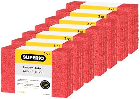 Scouring Pad Non-Scratching Scrubber Non-Scratch Cleaning Scrub Pads Heavy Duty Scouring Pad Reusable Kitchen Scrubbing Pad Pack of 21 Red, by Superio by Superio