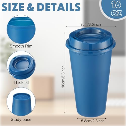 Honeydak 66 Pack 16 oz Reusable Coffee Cups with Lids Water Bottle Iced Coffee Travel Mug Portable Plastic Tea Tumblers Bulk for Hot and Cold Drinks Birthdays Party (Dark Blue,Classic) - Image 3