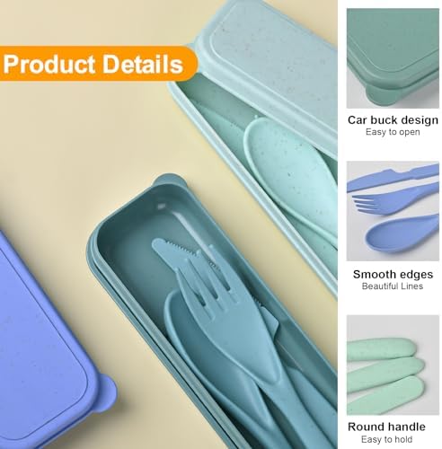 Utensil set Travel Silverware with Case, 2 Sets Reusable Utensils Set with Case, Wheat Straw Utensils for Lunch Box Accessories, Camping Utensils for Work Lunch or Daily Use - Image 3