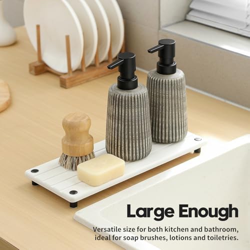Razborci Instant Dry Sink Caddy Kitchen Sink Organizer, Quick Drying Stone Tray Diatomite Sponge Holder Soap Dish, Bathroom Countertop Fast Dry Water Absorbing Vanity Rack, White, 12" x 5" - Image 7