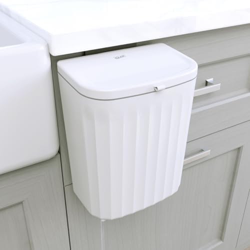 Glad Roomate Under Counter Waste Bin | Space Saving Small Trash Can for Kitchen Cabinet, Bathroom or Office | Dual Lid for Ease of Opening, 9 Liter, White by GladTrashFoodStorage