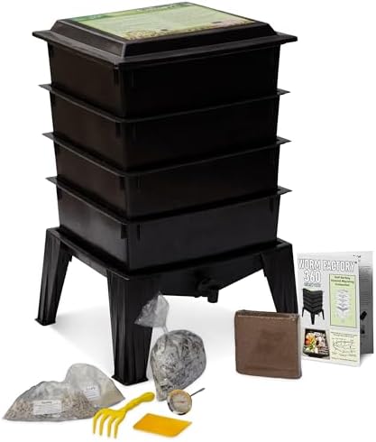 Worm Factory® 360 Black US Made Composting System for Recycling Food Waste at Home – 4 Trays for Efficient Vermicomposting – Durable, Space-Efficient Design, Easy to Assemble, No Odor by Worm+Factory
