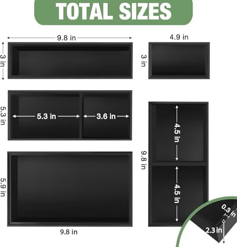Bamboo Drawer Organizer,5 PCS Black Silverware Tray&Desk Organizers and Storage,Cabinet Divider With Removable Bathroom Organization for Kitchen,Utensils,Junk,Office,Makeup - Image 2