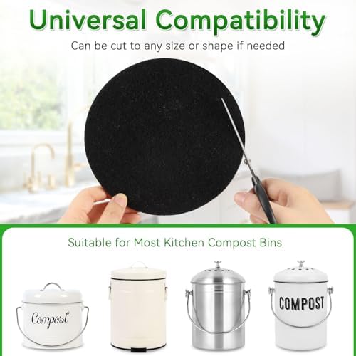 10 Pack Charcoal Filters for Compost Bucket, Compost Filters for Countertop Bin, Odor-Absorbing Activated Charcoal Replacement for Kitchen, Home Bucket Compost Bin Refill, 6.7 Inch - Image 3