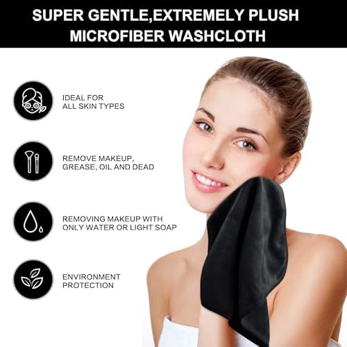 Microfiber Facial Cloths Fast Drying Washcloth 12inch x 12inch Black 20 pack - Image 6