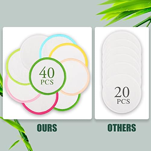 XSEINO Reusable Makeup Remover Pads(40 Pack) with Washable Natural Bamboo Fiber Material,Natural Bamboo Cotton Pad,for All Skin Types - Image 3