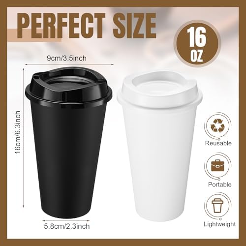 Honeydak 45 Pack 16 oz Reusable Coffee Cups with Lids Water Bottle Iced Coffee Travel Mug Reusable Portable Plastic Tea Tumblers Bulk for Hot and Cold Drinks Birthdays Party(Classic,Black, White) - Image 4