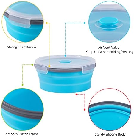 Collapsible Food Storage Containers with Airtight Lid, 27 oz, Kitchen Stacking Silicone Collapsible Meal Prep Container Set for Leftover, Microwave Freezer Dishwasher Safe, 4 Colors Round, Set of 4 - Image 4